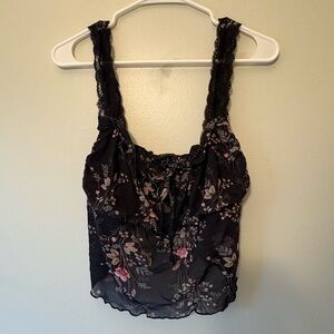 Forever 21 Black Floral Lace and Mesh Crop Top, Size Medium Womens